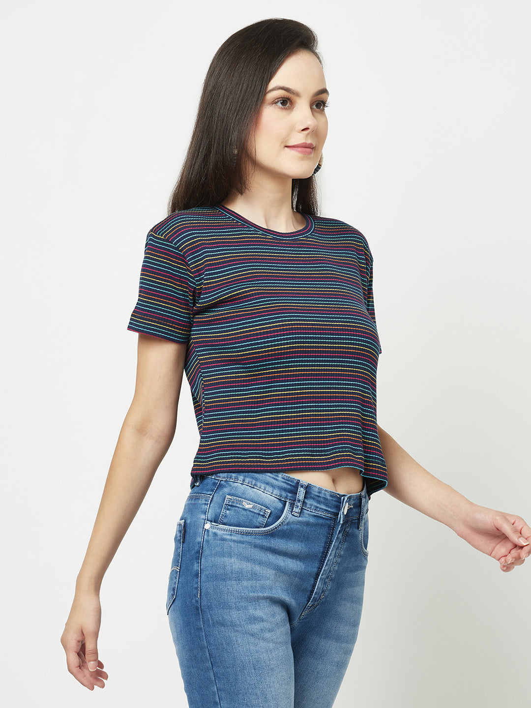  Black Striped V-Neck T-Shirt