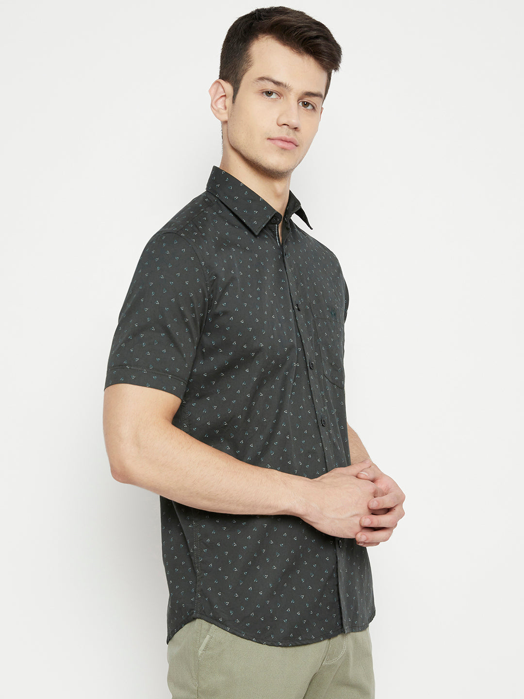 Olive Printed Slim Fit shirt - Men Shirts