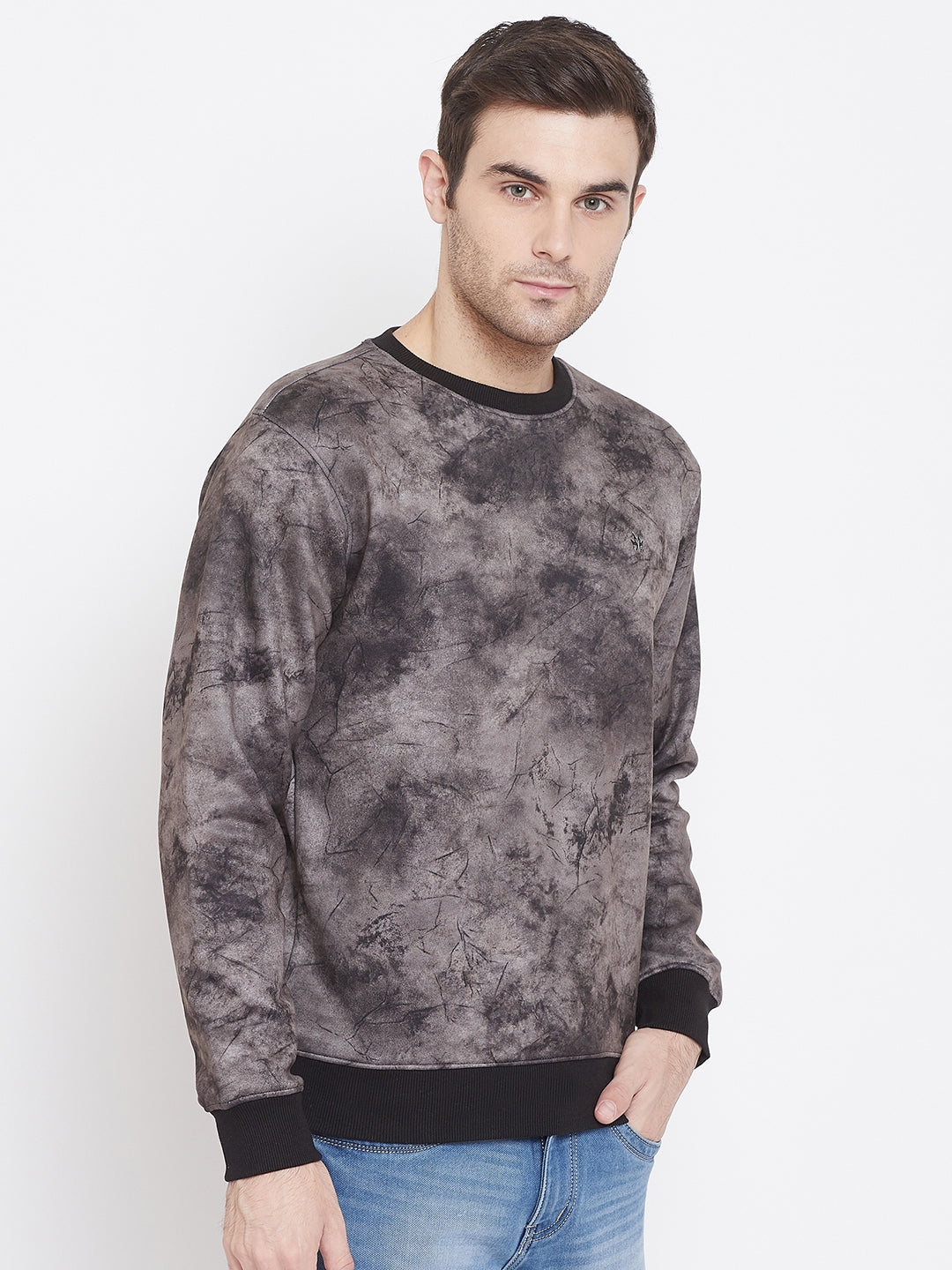 Black Printed Round Neck Sweatshirt - Men Sweatshirts