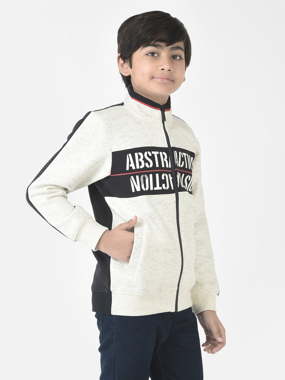  Melange White Varsity-Style Sweatshirt