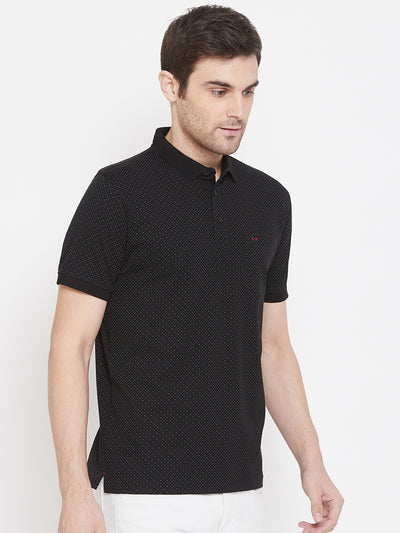 Black Printed Polo Neck T-Shirt - Men T-Shirts