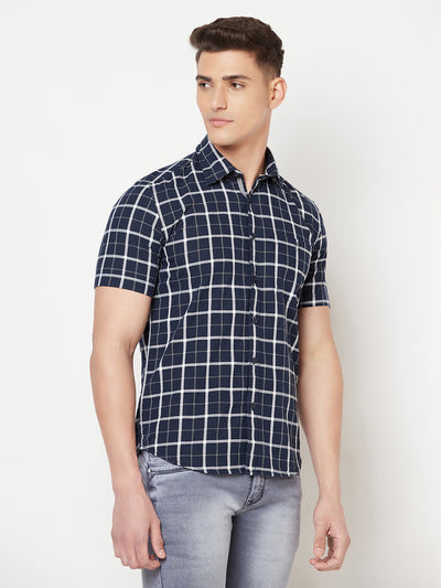 Navy Blue Checked Shirt - Men Shirts