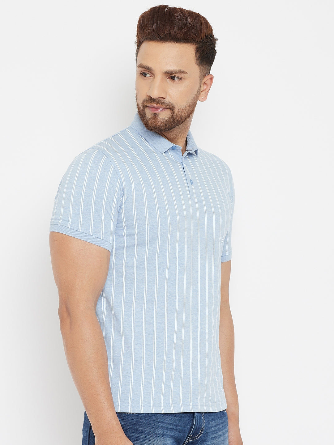 Blue Striped Polo T-Shirt - Men T-Shirts