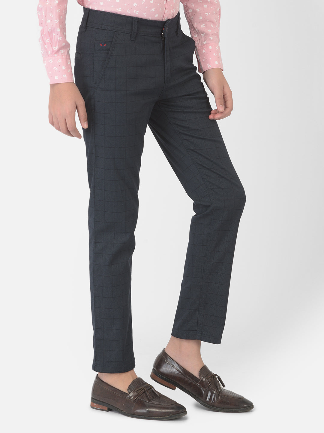 Navy Blue Checked Trousers - Boys Trousers