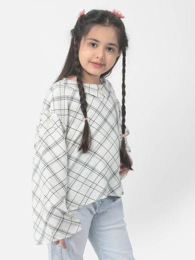  White Bell-Sleeved Checked Top 