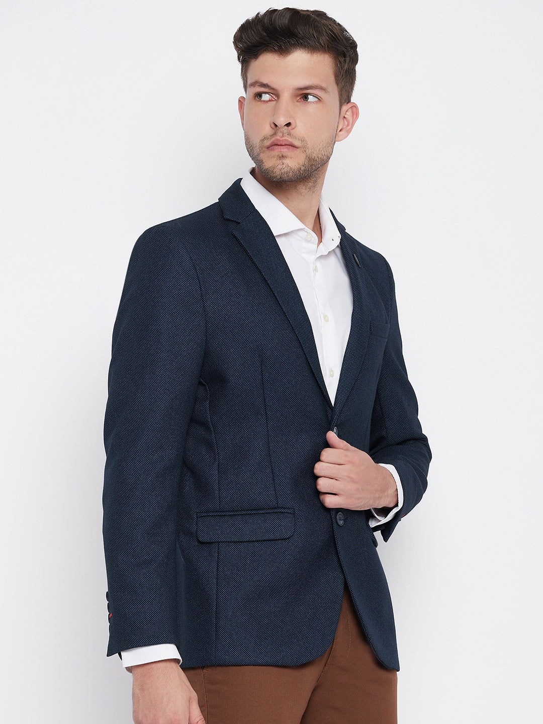 Navy Blue Notched Lapel Blazer - Men Blazers