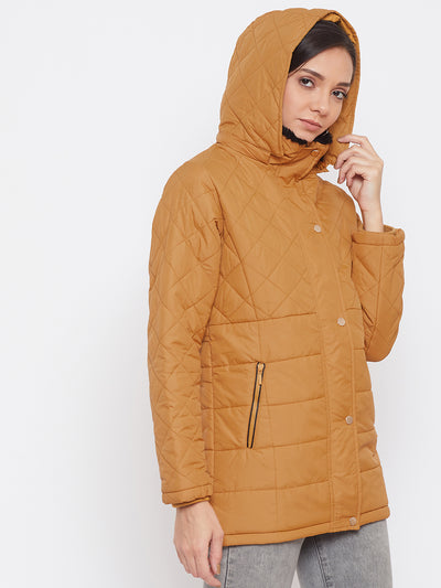 Mustard Solid Hooded Jackets-Women Jackets-Crimsoune Club