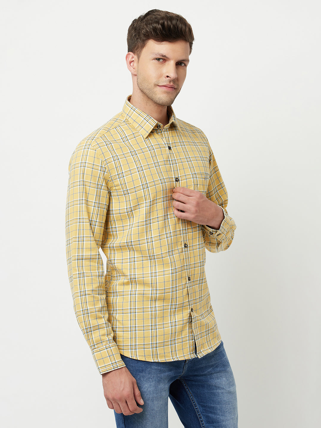 Yellow Tartan Checked Shirt-Men Shirts-Crimsoune Club