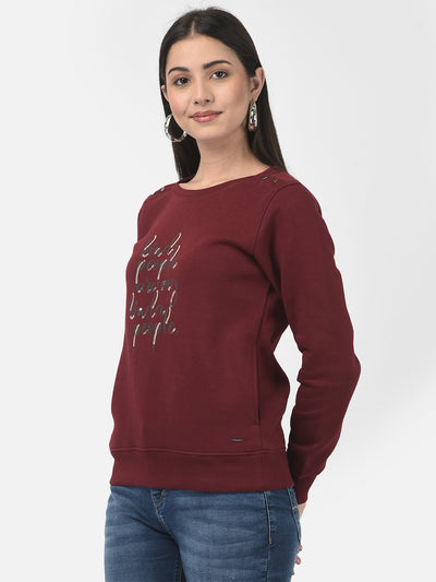 Maroon Typographic Sweatshirt-Women Sweatshirts-Crimsoune Club