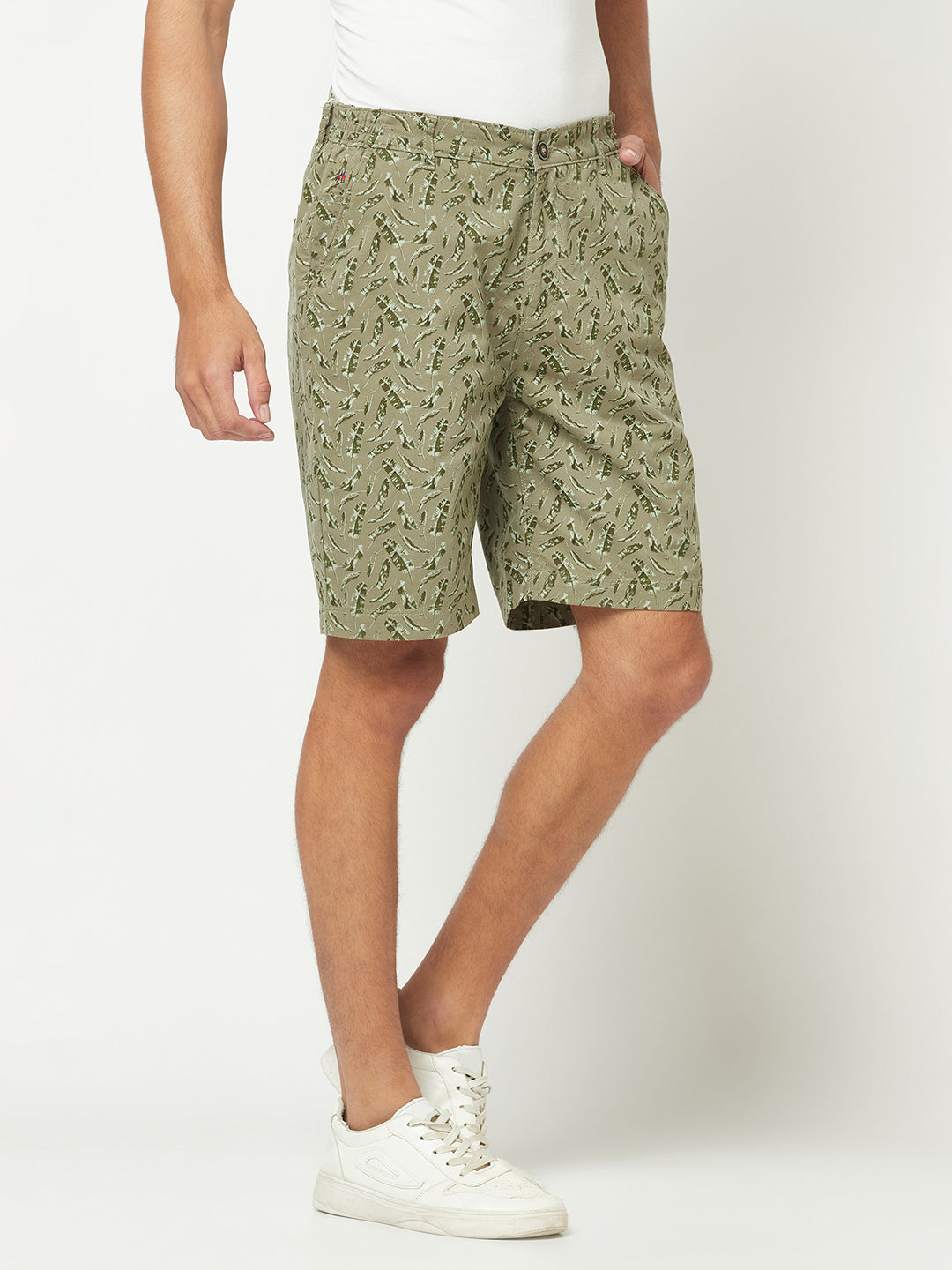 Olive Abstract Print Chino Shorts