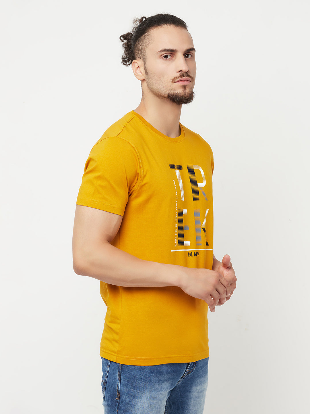 Mustard Printed Round Neck T-Shirt - Men T-Shirts