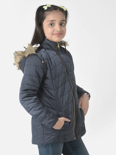  Hooded Navy Blue Padded Jacket