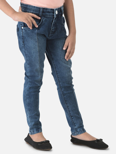  Blue Jeans with Logo Embellishment 