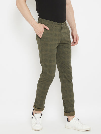 Olive Checked Trousers - Men Trousers