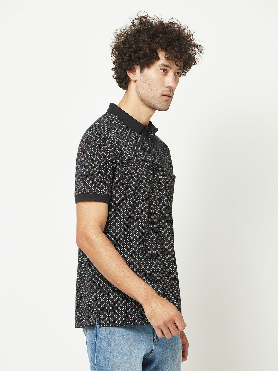  Dark Navy Geometric Polo T-Shirt