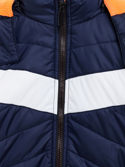 Navy Blue Colorblocked Detachable Hood Jacket - Boys Jacket