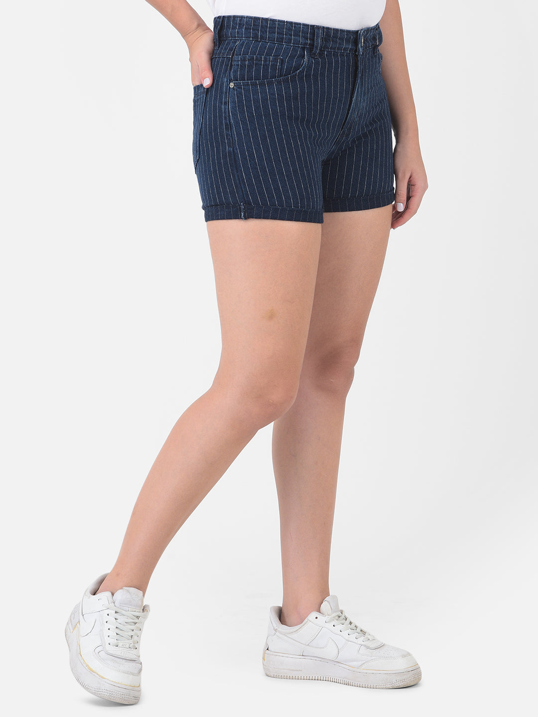 Navy Blue Striped Shorts - Women Shorts
