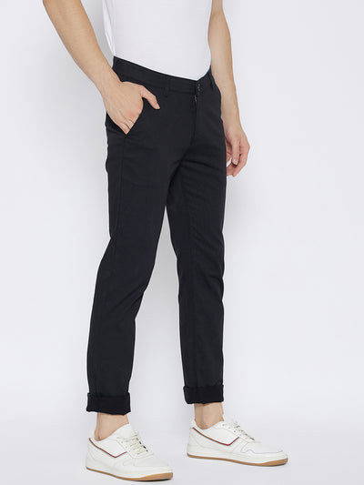 Black Printed Slim Fit Trousers - Men Trousers