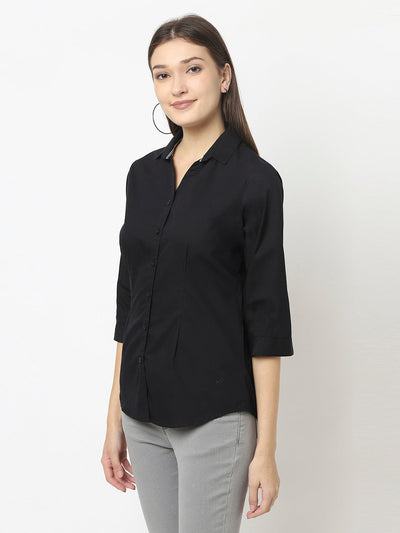 Black Button-Down Shirt in Cotton Blend 