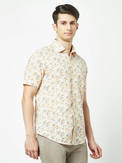 Short Sleeved Beige Floral Shirt