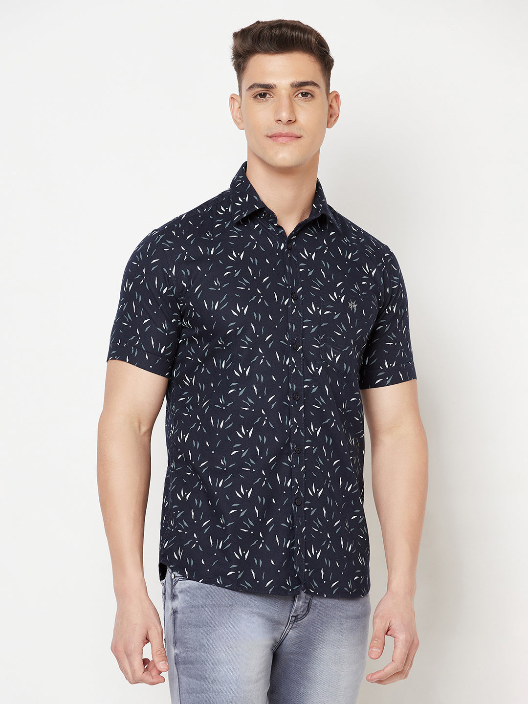 Navy Blue Printed Shirt - Men Shirts
