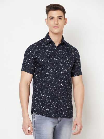 Navy Blue Printed Shirt - Men Shirts