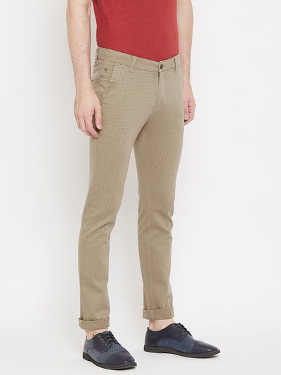 Brown Checked Slim Fit Trousers - Men Trousers