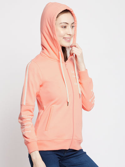 Pink Printed Hooded Sweatshirt - Women Sweatshirts