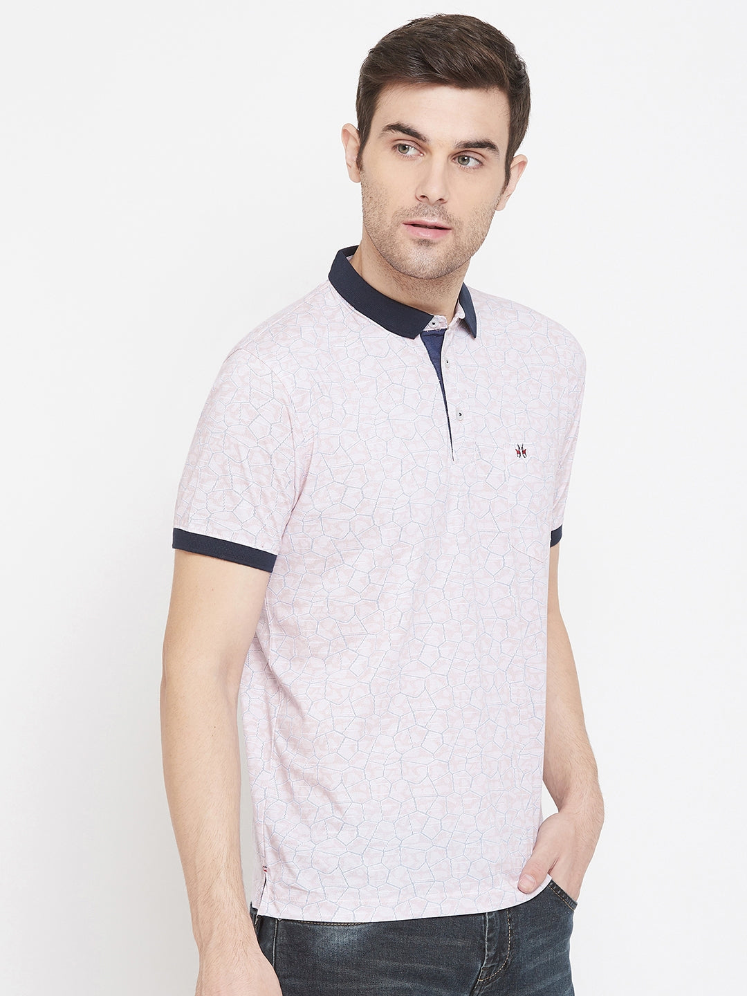 Pink Printed Polo Neck T-Shirt - Men T-Shirts