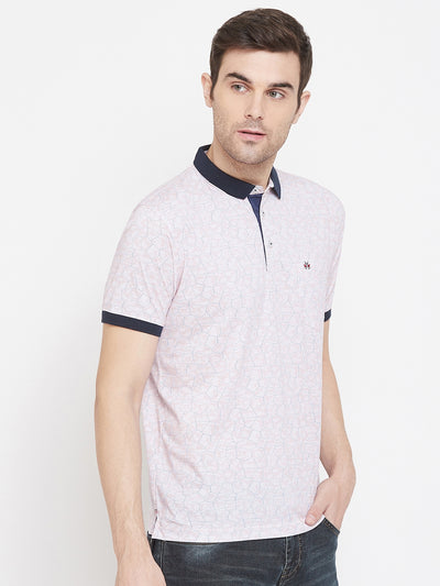 Pink Printed Polo Neck T-Shirt - Men T-Shirts