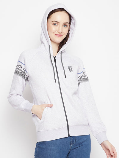 Grey Printed Hooded Sweatshirt - Women Sweatshirts