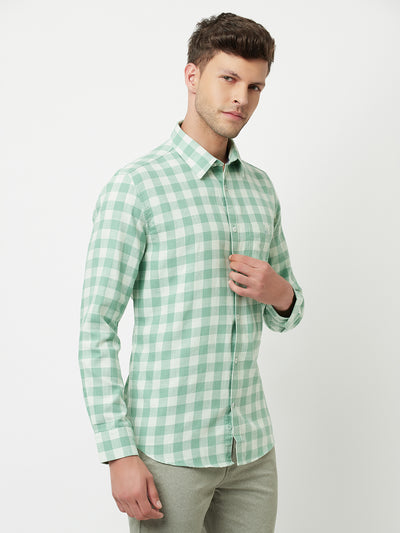 Mint-Green Checked Shirt-Men Shirts-Crimsoune Club