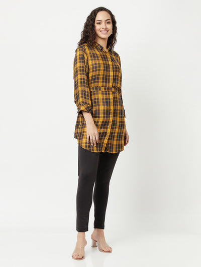 Mustard Checked High-Low Shirt-Women Shirts-Crimsoune Club