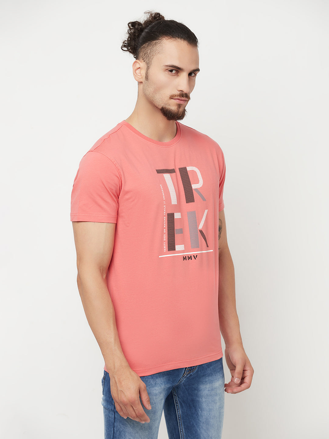 Pink Printed Round Neck T-Shirt - Men T-Shirts