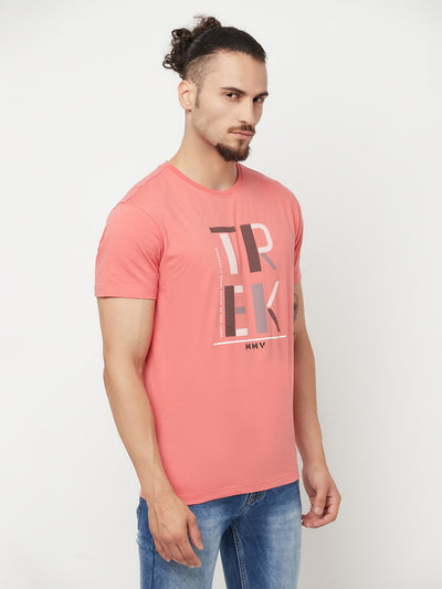 Pink Printed Round Neck T-Shirt - Men T-Shirts