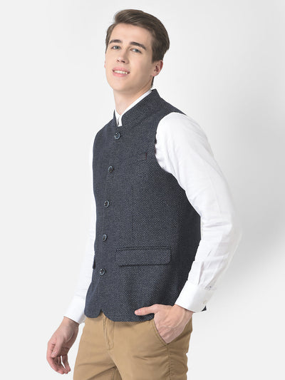 Blue Textured Waistcoat