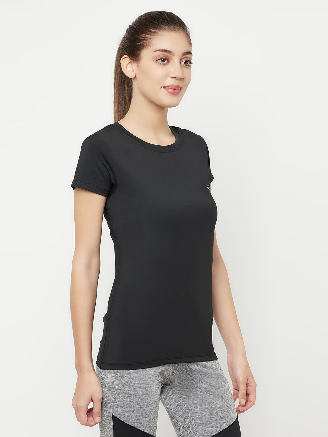 Black Round Neck Sports T-Shirt - Women T-Shirts