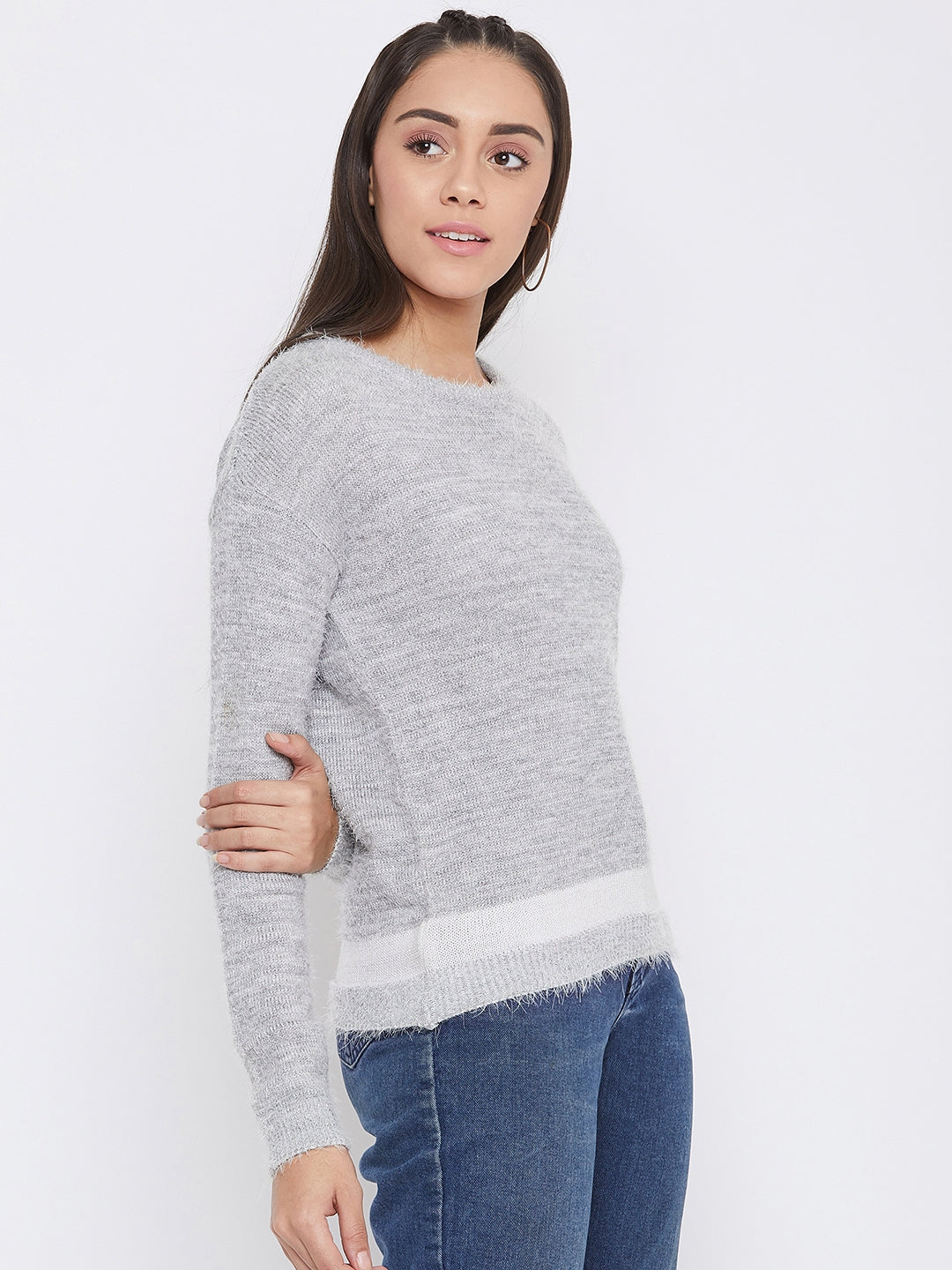 Grey Round Neck Sweater - Women Sweaters