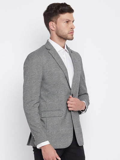 Grey Chekced Notched Lapel Blazer - Men Blazers