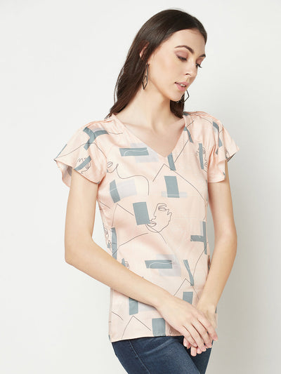  Peach Printed Top