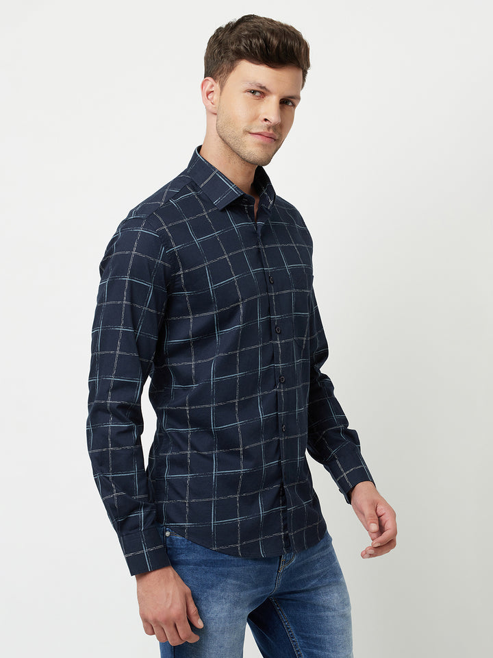 Navy Blue Checked Shirt-Men Shirts-Crimsoune Club