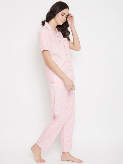 Pink Printed Slim Fit Night Suits - Women Night Suits