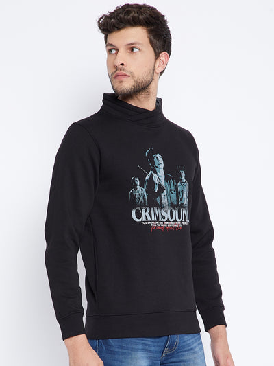 Black Printed High Neck Sweatshirt - Men Sweatshirts