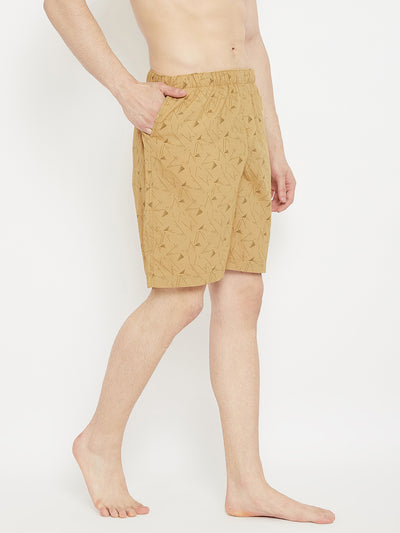 Beige Printed Lounge Shorts - Men Lounge Shorts