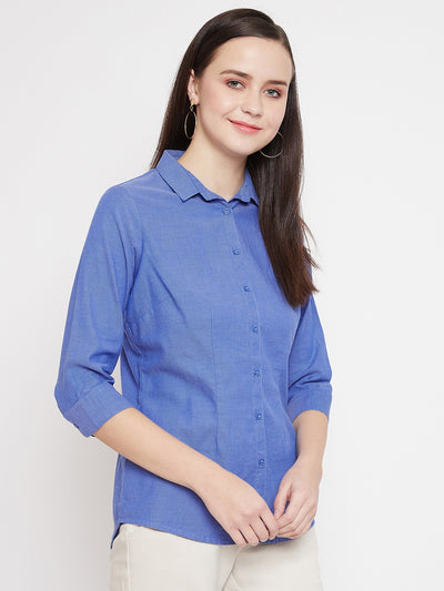 Blue Slim Fit Button up Shirt - Women Shirts