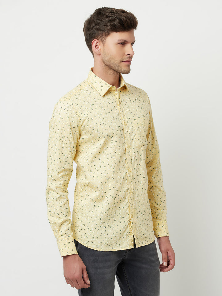 Yellow Floral Print Shirt-Men Shirts-Crimsoune Club