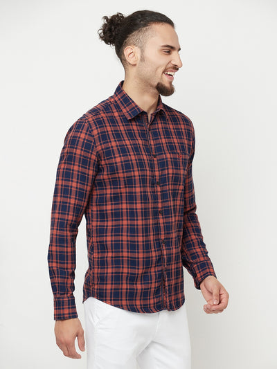 Orange Checked Casual Shirt - Men Shirts