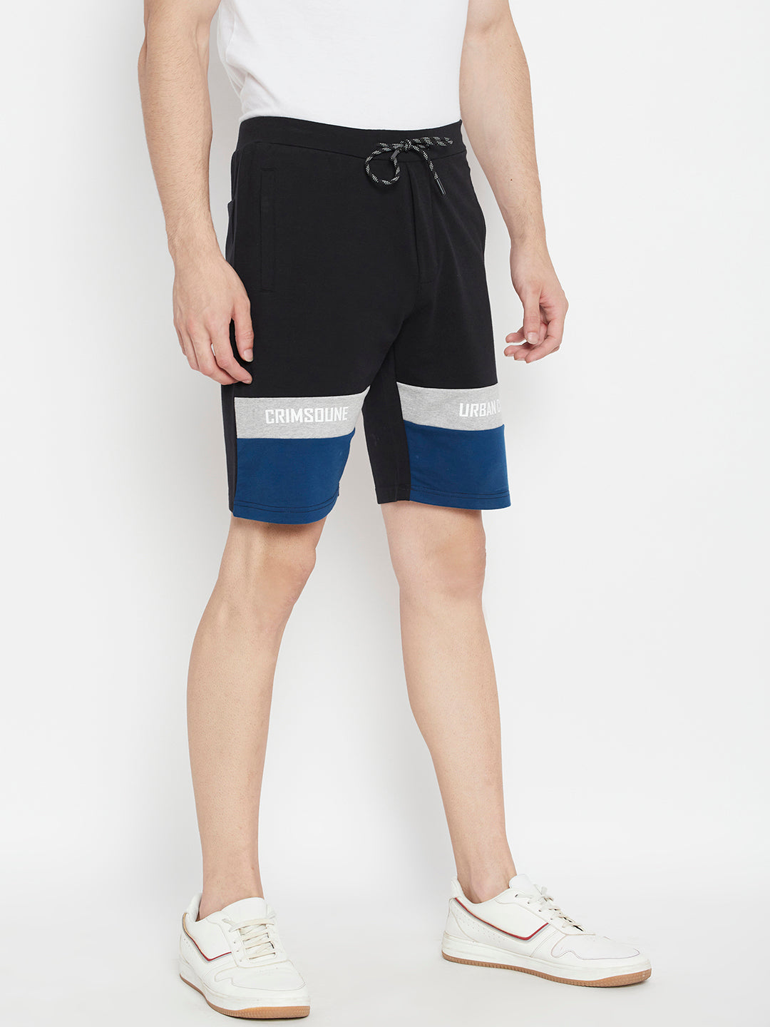 Black Colorblocked Slim Fit Lounge Shorts - Men Lounge Shorts