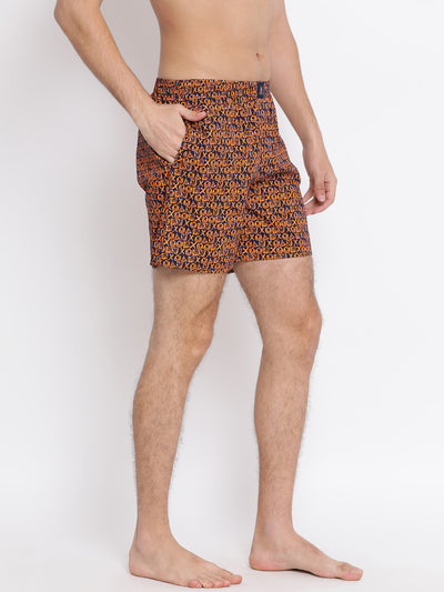 Orange Printed Boxer - Men Boxers