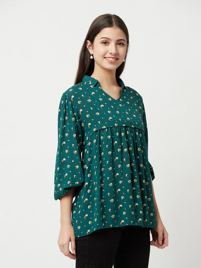 Green Floral Empire Top-Women Tops-Crimsoune Club